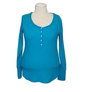 Xhilaration Womens XL - Bright Blue Long Sleeve Henley Thermal Top Shirt